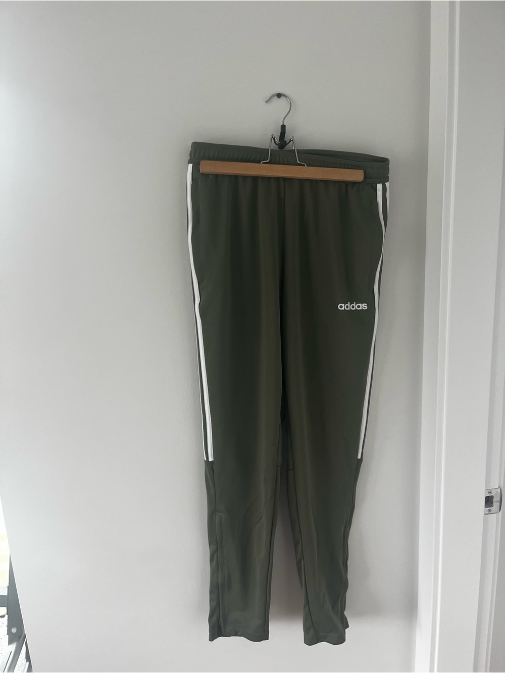 Adidas Olive Green Joggers with White Side Stripes